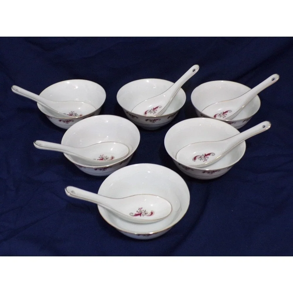 Vintage‎ Tatung Bone China Dinnerware Dipping Bowl & Spoons Set 12 Pieces